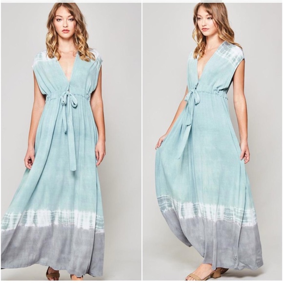 BellanBlue Dresses & Skirts - #53 Boho Tie Dye Teal V neck Sleeveless Maxi Dress